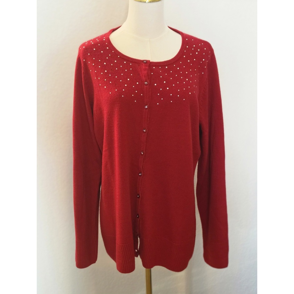 Laura Scott women's red long sleeve button down Sweater size Large Holiday